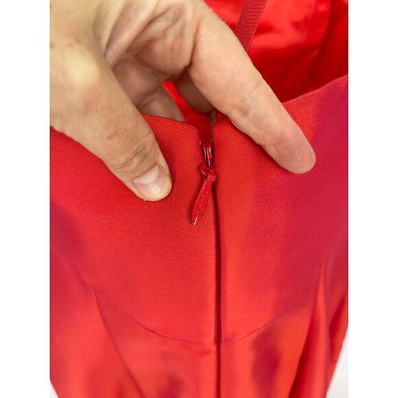 NWT Amsale Coral Fuchsia Duchess Satin Oversize Bow One Shoulder Gown size 6 - Picture 8 of 12